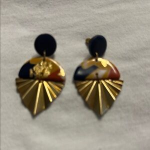 Gold and Blue Geometric Earrings